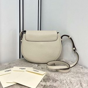 Fendi 655 Fendi Moonlight Shoulder Saddle Leather Bag Beige - luxibagsmall