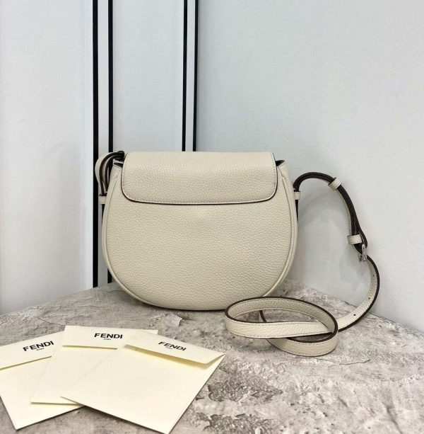 Fendi 655 Fendi Moonlight Shoulder Saddle Leather Bag Beige - luxibagsmall