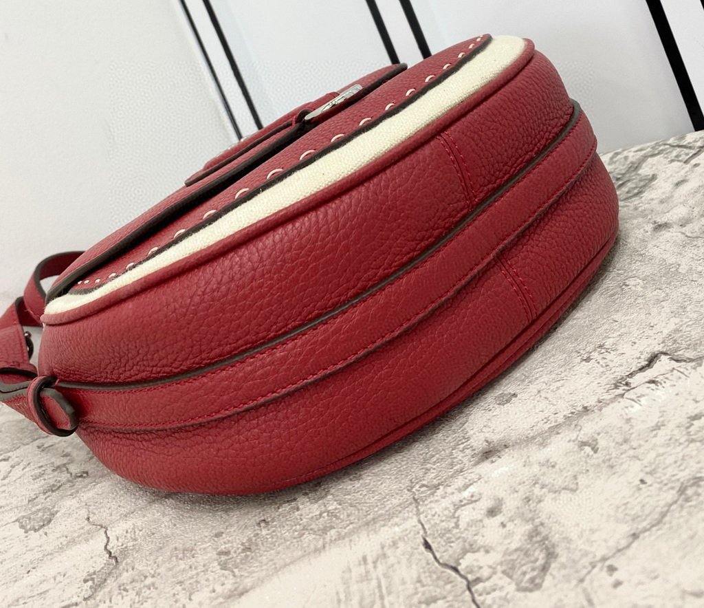 Fendi 655 Fendi Moonlight Shoulder Saddle Leather Bag Red - luxibagsmall