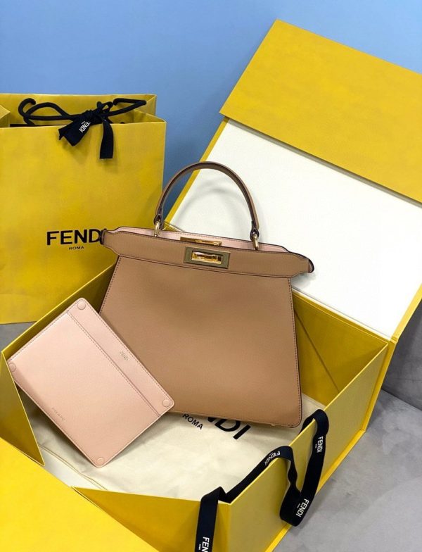 Fendi 70193 Peekaboo ISEEU MEDIUM Apricot Leather Bag - luxibagsmall