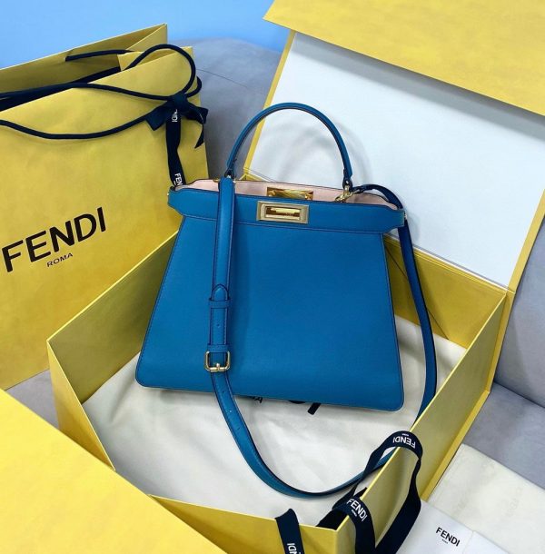 Fendi 70193 Peekaboo ISEEU MEDIUM Blue Leather Bag - luxibagsmall