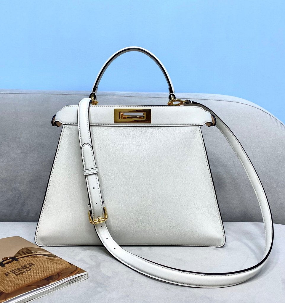 Fendi 70193 Peekaboo ISEEU MEDIUM White Leather Bag - luxibagsmall