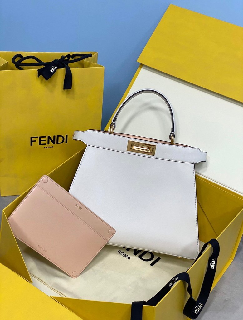 Fendi 70193 Peekaboo ISEEU MEDIUM White Leather Bag - luxibagsmall