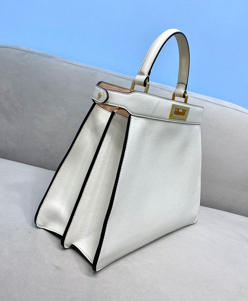 Fendi 70193 Peekaboo ISEEU MEDIUM White Leather Bag - luxibagsmall