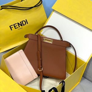 Fendi 70193 Peekaboo ISEEU MEDIUM Brown Leather Bag - luxibagsmall