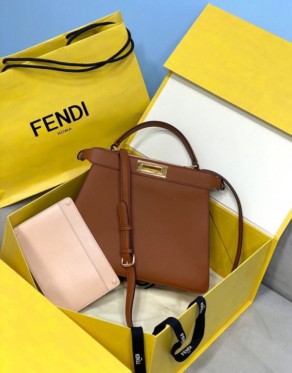 Fendi 70193 Peekaboo ISEEU MEDIUM Brown Leather Bag - luxibagsmall