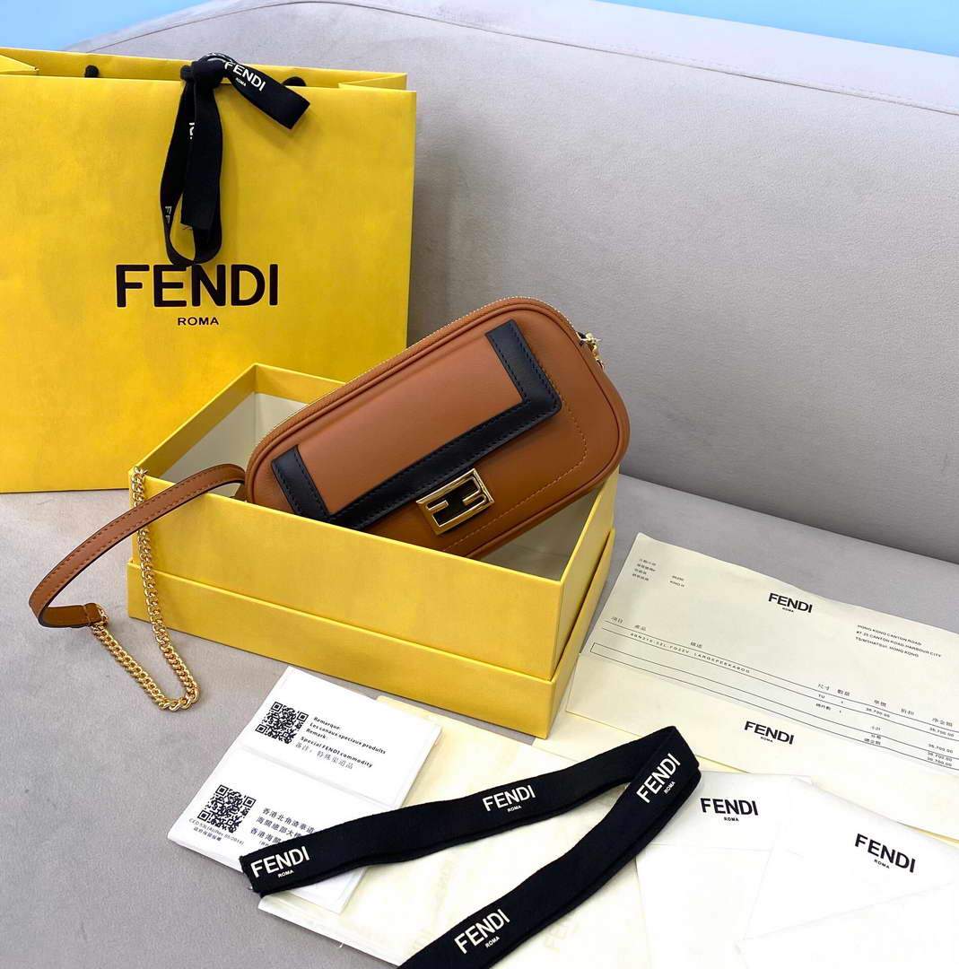 Fendi 70213 Easy Baguette Leather Handbag Brown - luxibagsmall