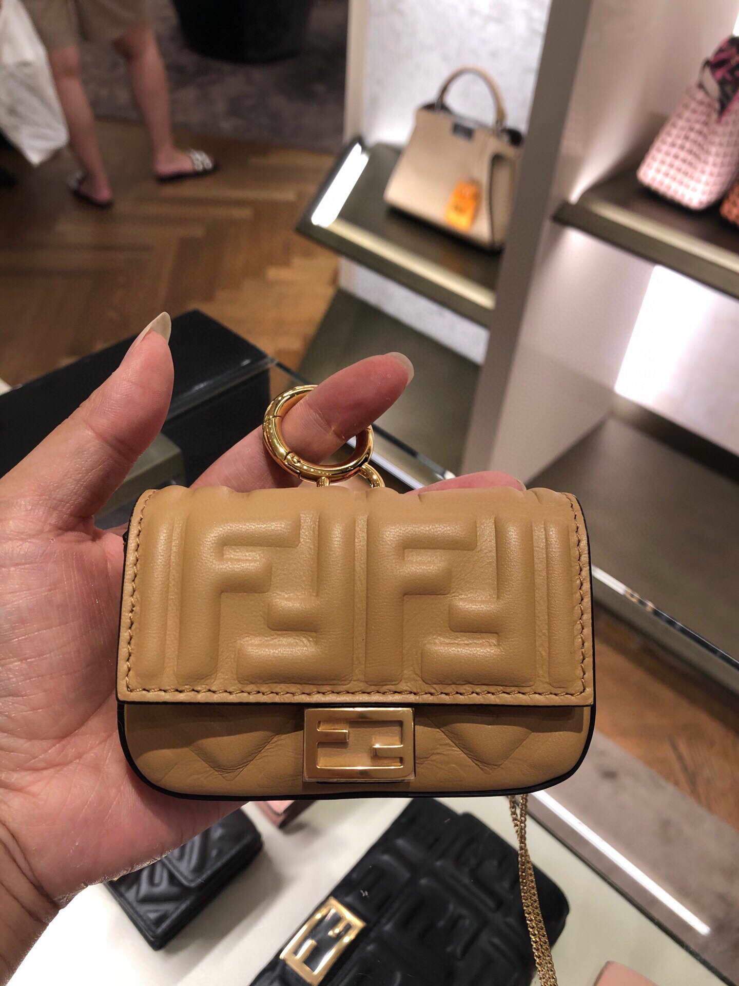 Fendi 7AR844 Nano Baguette Charm Apricot Nappa Leather - luxibagsmall