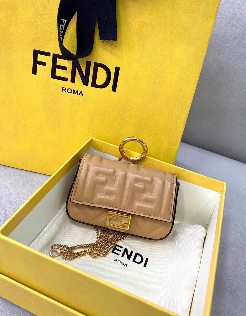 Fendi 7AR844 Nano Baguette Charm Apricot Nappa Leather - luxibagsmall