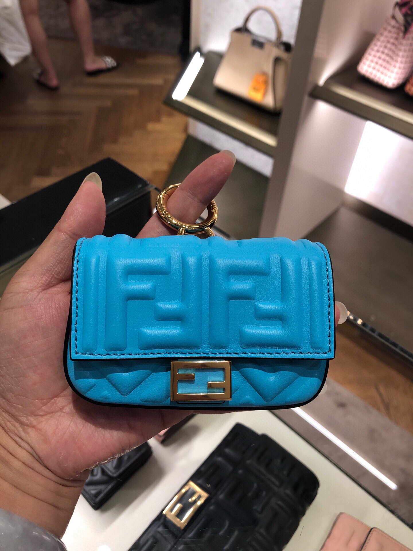 Fendi 7AR844 Nano Baguette Charm Blue Nappa Leather - luxibagsmall