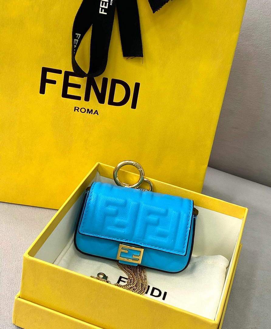 Fendi 7AR844 Nano Baguette Charm Blue Nappa Leather - luxibagsmall