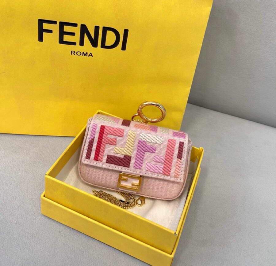 Fendi 7AR844 Nano Baguette Charm Pink Canvas Charm - luxibagsmall