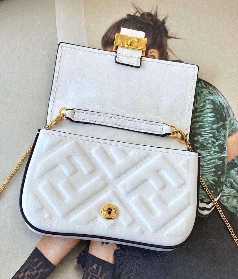 Fendi 7AR844 Nano Baguette Charm White Nappa Leather - luxibagsmall