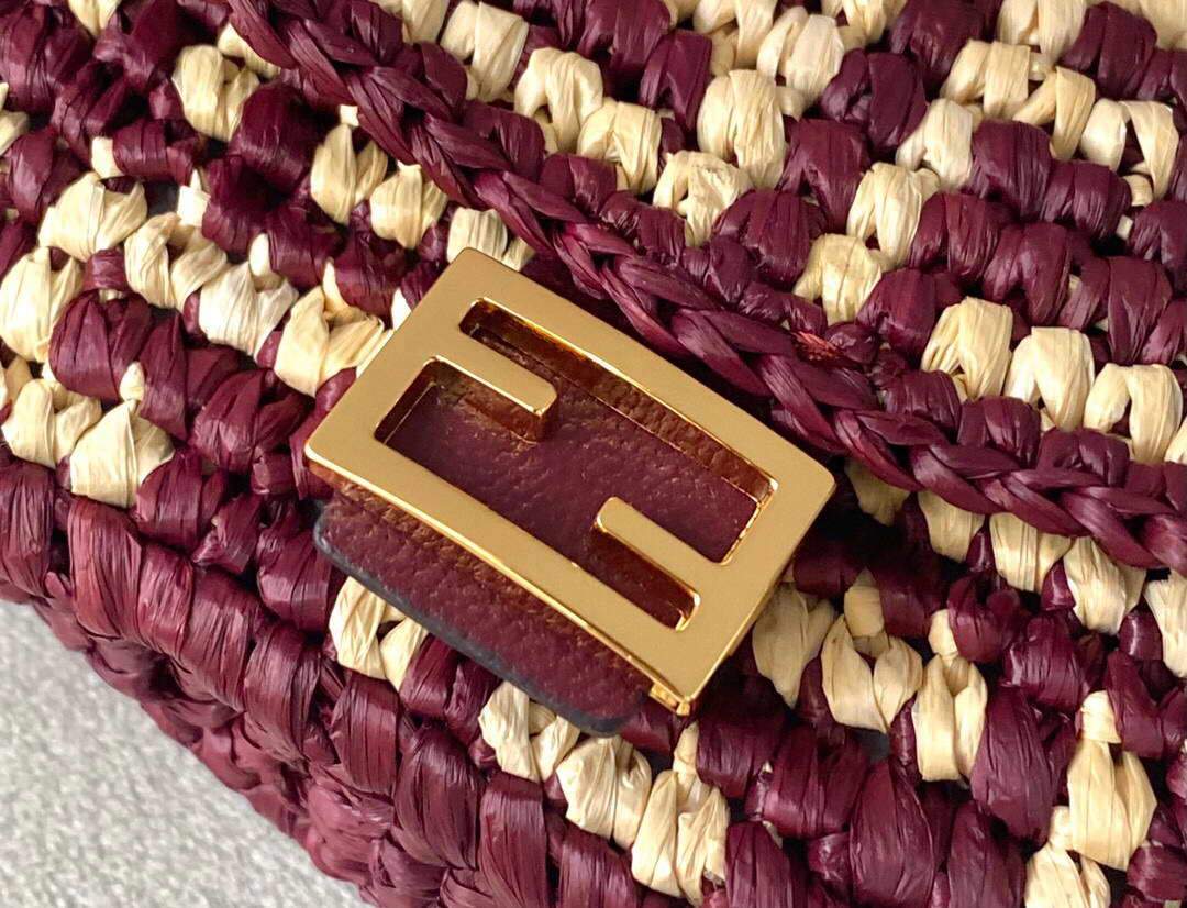 Fendi 7AR844 Nano Baguette Charm Wine Red Raffia Charm - luxibagsmall