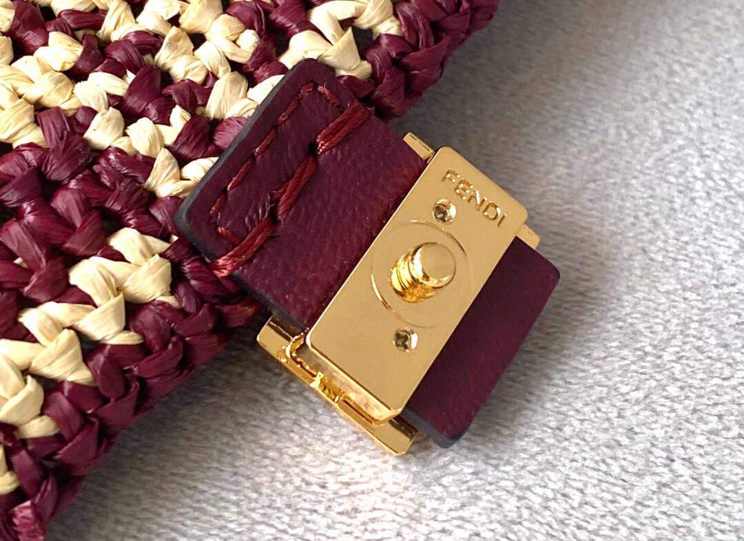 Fendi 7AR844 Nano Baguette Charm Wine Red Raffia Charm - luxibagsmall