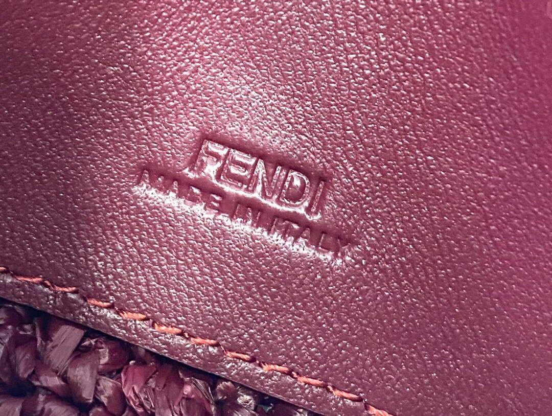 Fendi 7AR844 Nano Baguette Charm Wine Red Raffia Charm - luxibagsmall