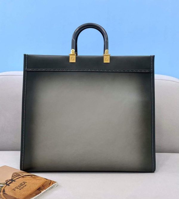 Fendi 8BH372 Sunshine Large Natural Coloured Leather Shopper Bag 80009L Gray - luxibagsmall