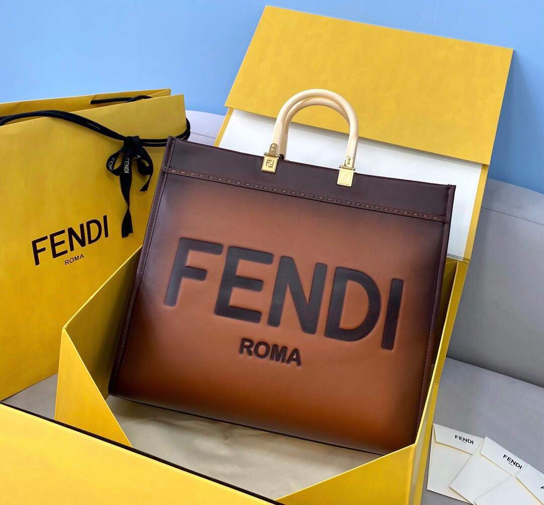 Fendi 8BH372 Sunshine Large Natural Coloured Leather Shopper Bag 80009L Dark brown - luxibagsmall