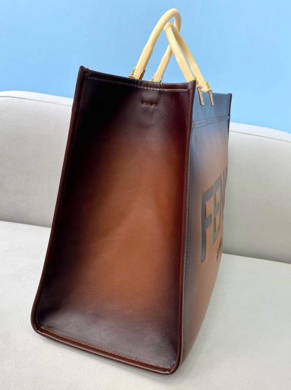 Fendi 8BH372 Sunshine Large Natural Coloured Leather Shopper Bag 80009L Dark brown - luxibagsmall