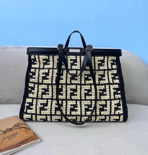 Fendi 8BH374 FENDI PEEKABOO X-TOTE Black FF Raffia Bag - luxibagsmall