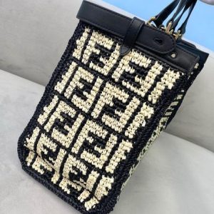 Fendi 8BH374 FENDI PEEKABOO X-TOTE Black FF Raffia Bag - luxibagsmall