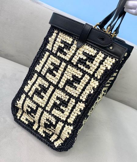 Fendi 8BH374 FENDI PEEKABOO X-TOTE Black FF Raffia Bag - luxibagsmall