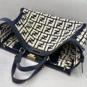 Fendi 8BH374 FENDI PEEKABOO X-TOTE Black FF Raffia Bag - luxibagsmall