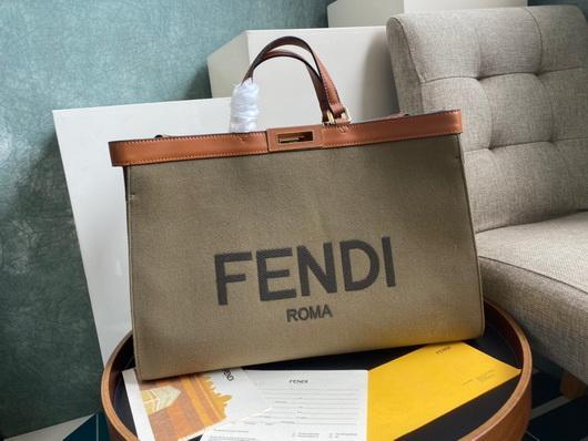 Fendi 8BH374 FENDI PEEKABOO X-TOTE Light Green Canvas Bag - luxibagsmall