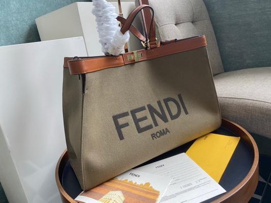 Fendi 8BH374 FENDI PEEKABOO X-TOTE Light Green Canvas Bag - luxibagsmall