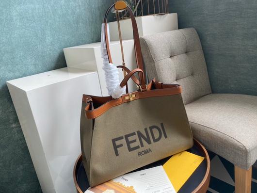 Fendi 8BH374 FENDI PEEKABOO X-TOTE Light Green Canvas Bag - luxibagsmall