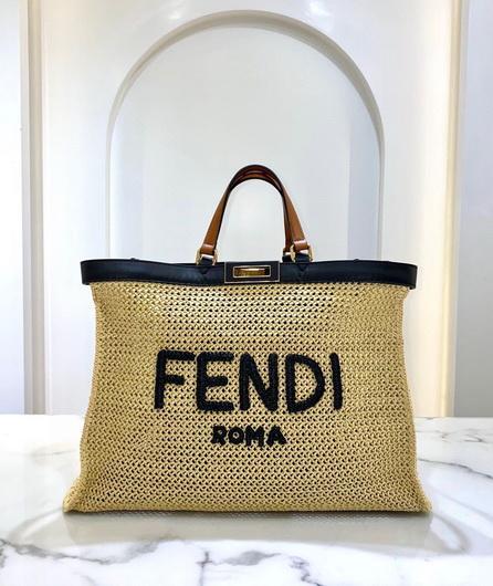 Fendi 8BH374 FENDI PEEKABOO X-TOTE Natural Raffia Bag - luxibagsmall