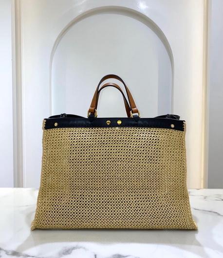 Fendi 8BH374 FENDI PEEKABOO X-TOTE Natural Raffia Bag - luxibagsmall