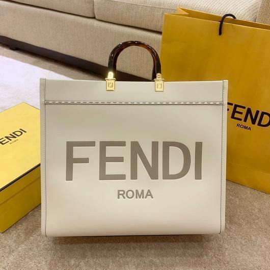 Fendi 8BH372 FENDI Large Sunshine Shopper Bag White Leather - luxibagsmall