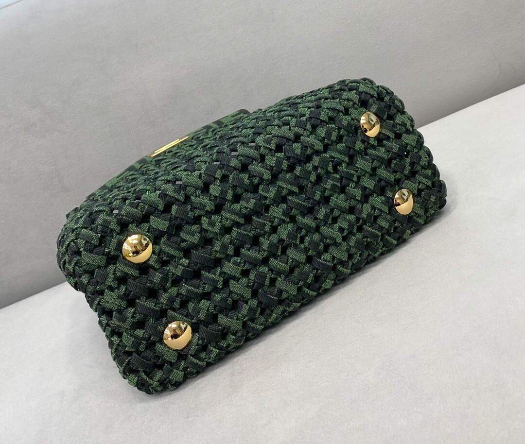 Fendi 8BN244 Peekaboo Iconic Mini Jacquard Fabric Interlace Bag 2126AS Green - luxibagsmall