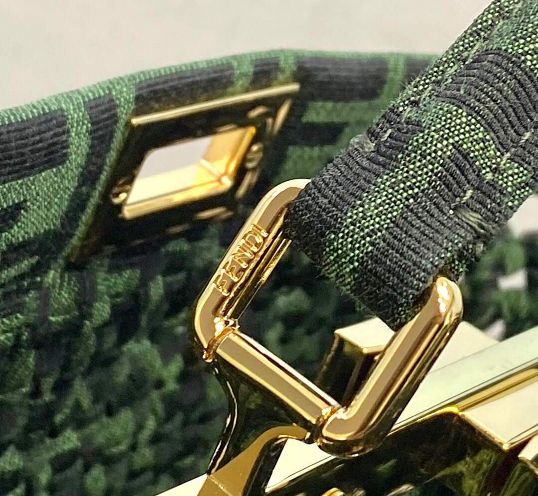 Fendi 8BN244 Peekaboo Iconic Mini Jacquard Fabric Interlace Bag 2126AS Green - luxibagsmall