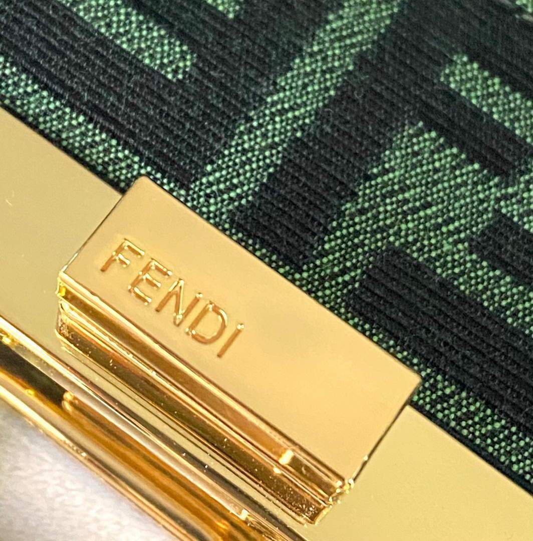 Fendi 8BN244 Peekaboo Iconic Mini Jacquard Fabric Interlace Bag 2126AS Green - luxibagsmall