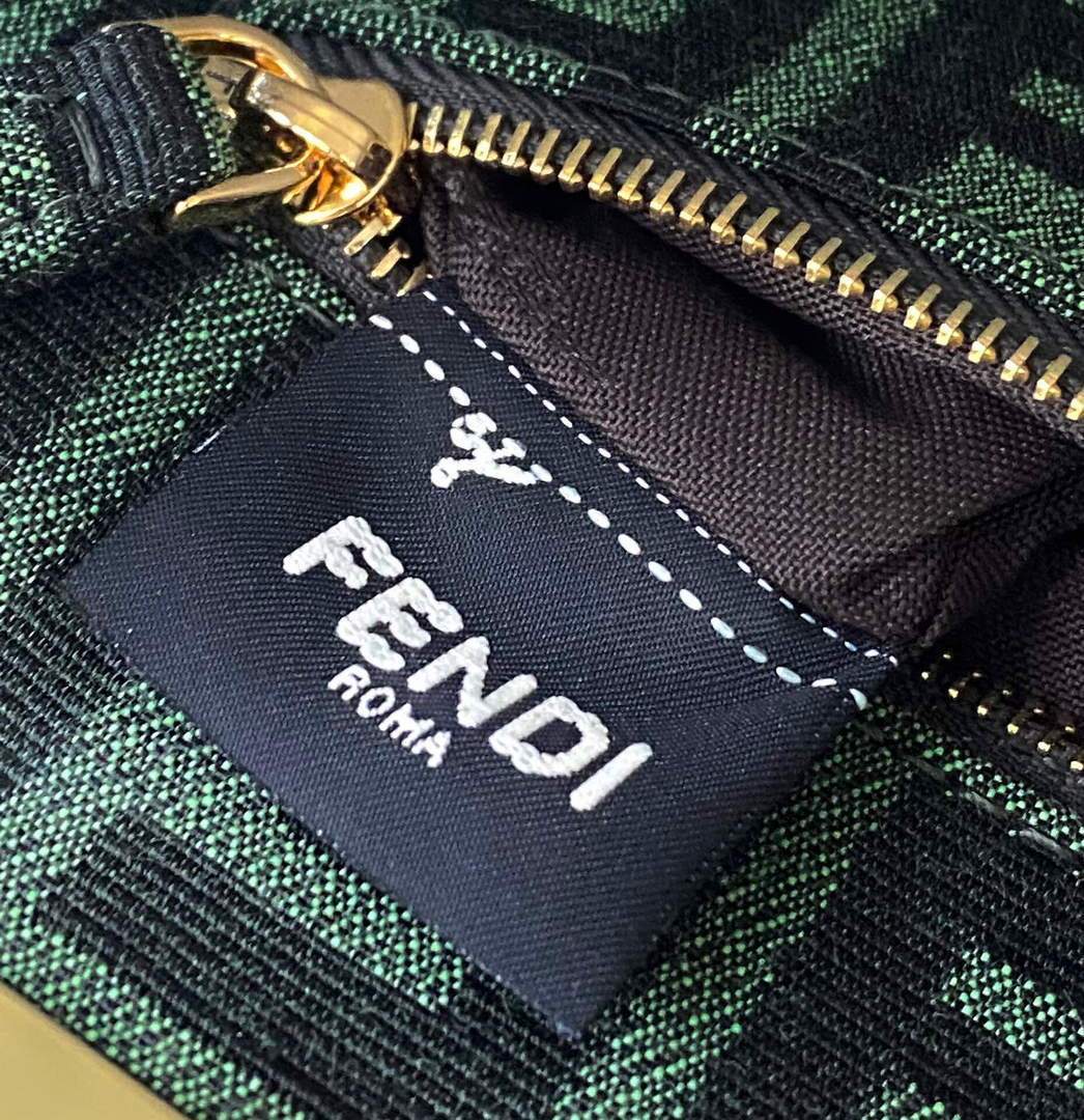 Fendi 8BN244 Peekaboo Iconic Mini Jacquard Fabric Interlace Bag 2126AS Green - luxibagsmall