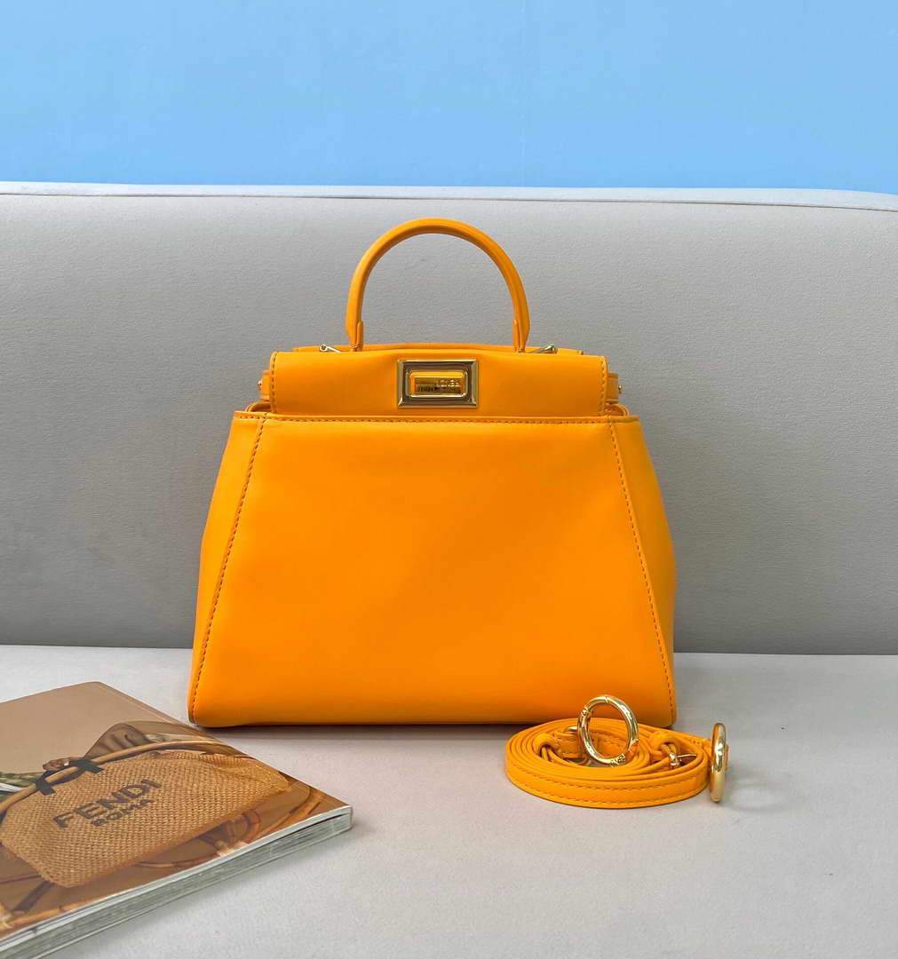 Fendi 8BN244 Peekaboo Iconic Mini Orange Nappa Leather Bag - luxibagsmall