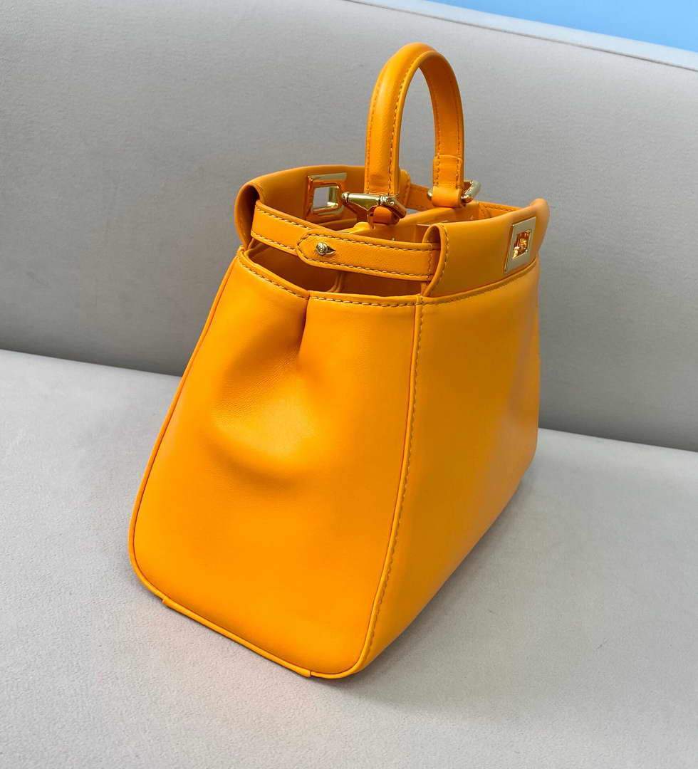 Fendi 8BN244 Peekaboo Iconic Mini Orange Nappa Leather Bag - luxibagsmall