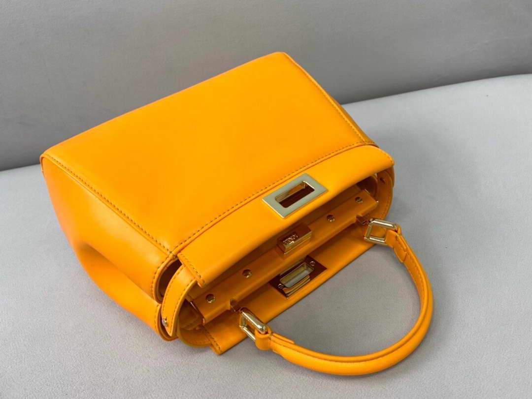 Fendi 8BN244 Peekaboo Iconic Mini Orange Nappa Leather Bag - luxibagsmall