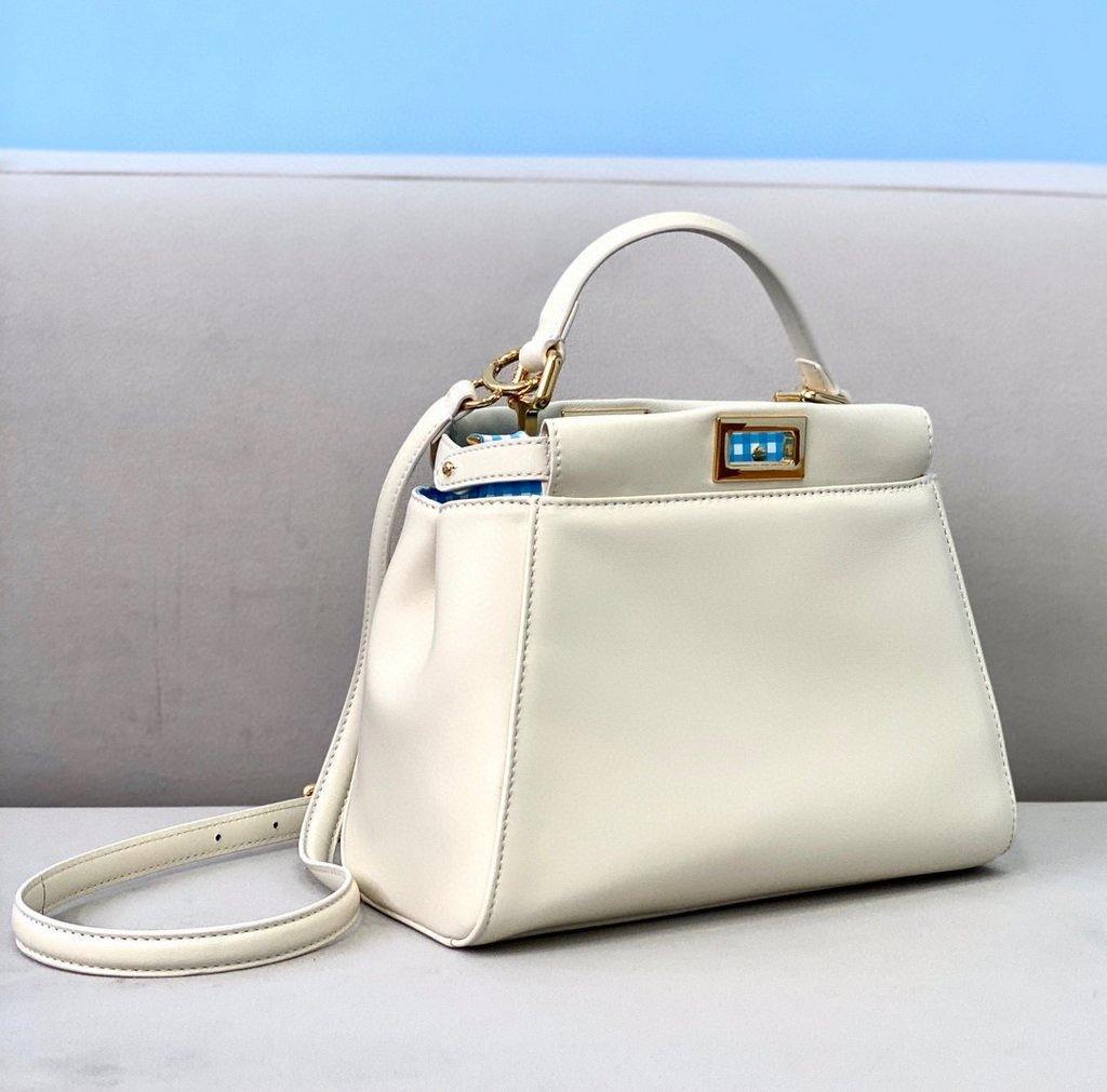 Fendi 8BN244 Peekaboo Iconic MINI White Leather 8315 Bag - luxibagsmall