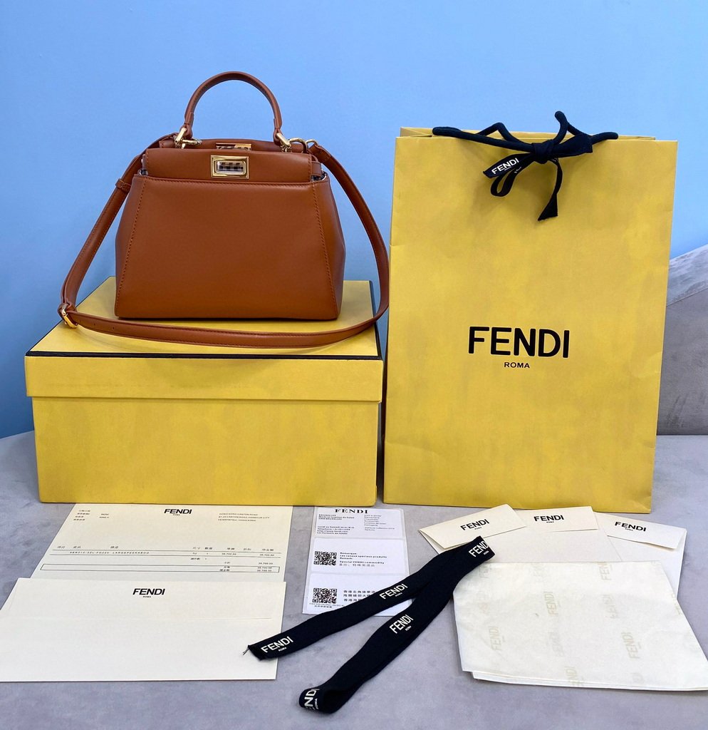 Fendi 8BN244 Peekaboo Iconic MINI Brown Leather 8315 Bag - luxibagsmall