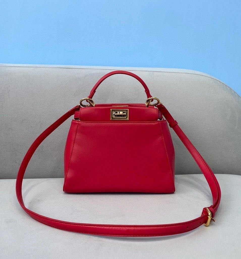 Fendi 8BN244 Peekaboo Iconic MINI Red Leather 8315 Bag - luxibagsmall