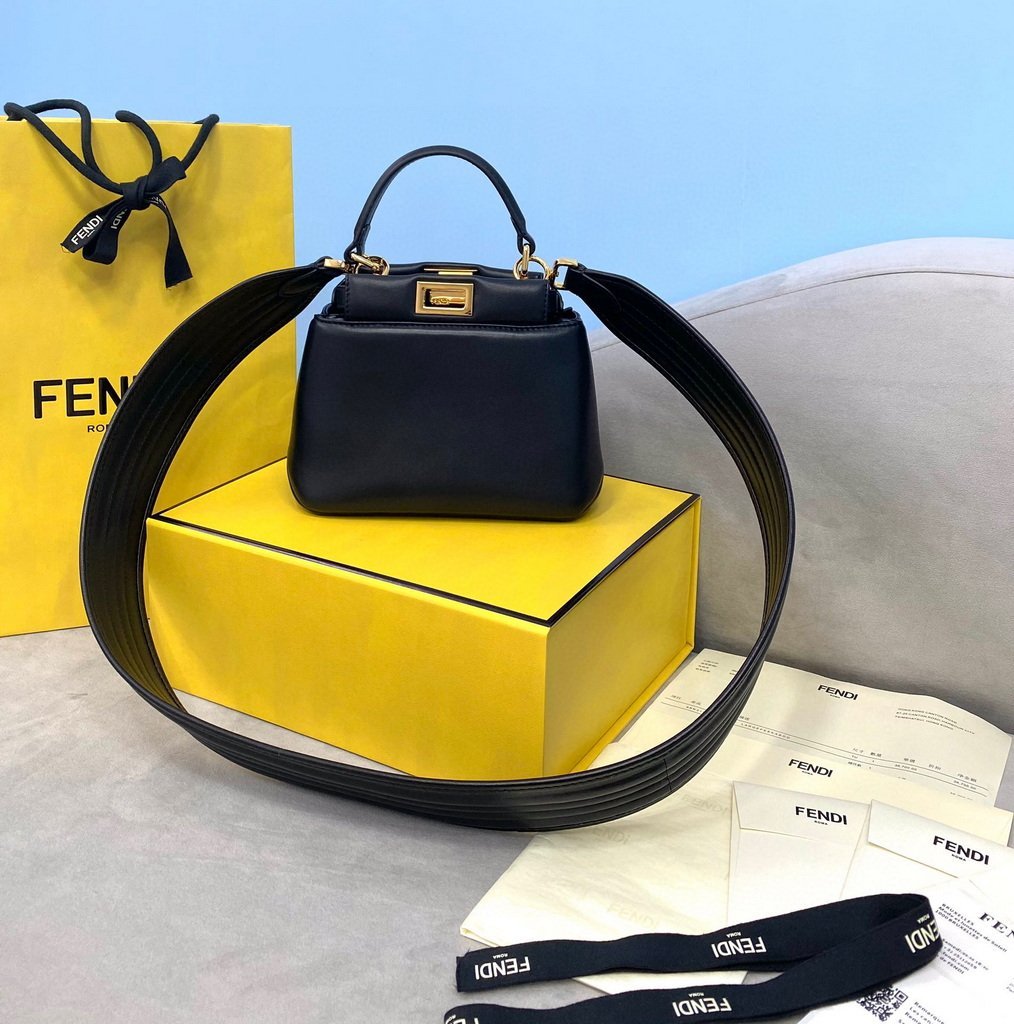 Fendi 8BN320 Peekaboo ICONIC XS Black nappa Leather 8328 Bag - luxibagsmall