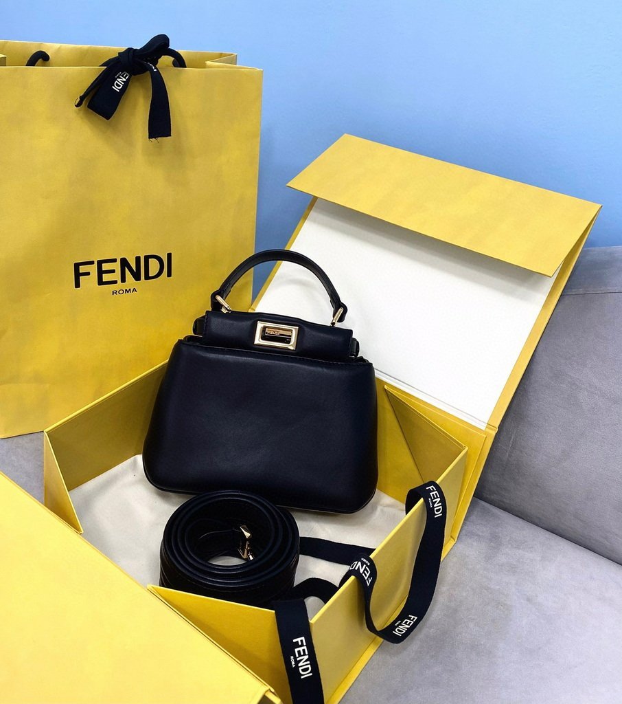 Fendi 8BN320 Peekaboo ICONIC XS Black nappa Leather 8328 Bag - luxibagsmall