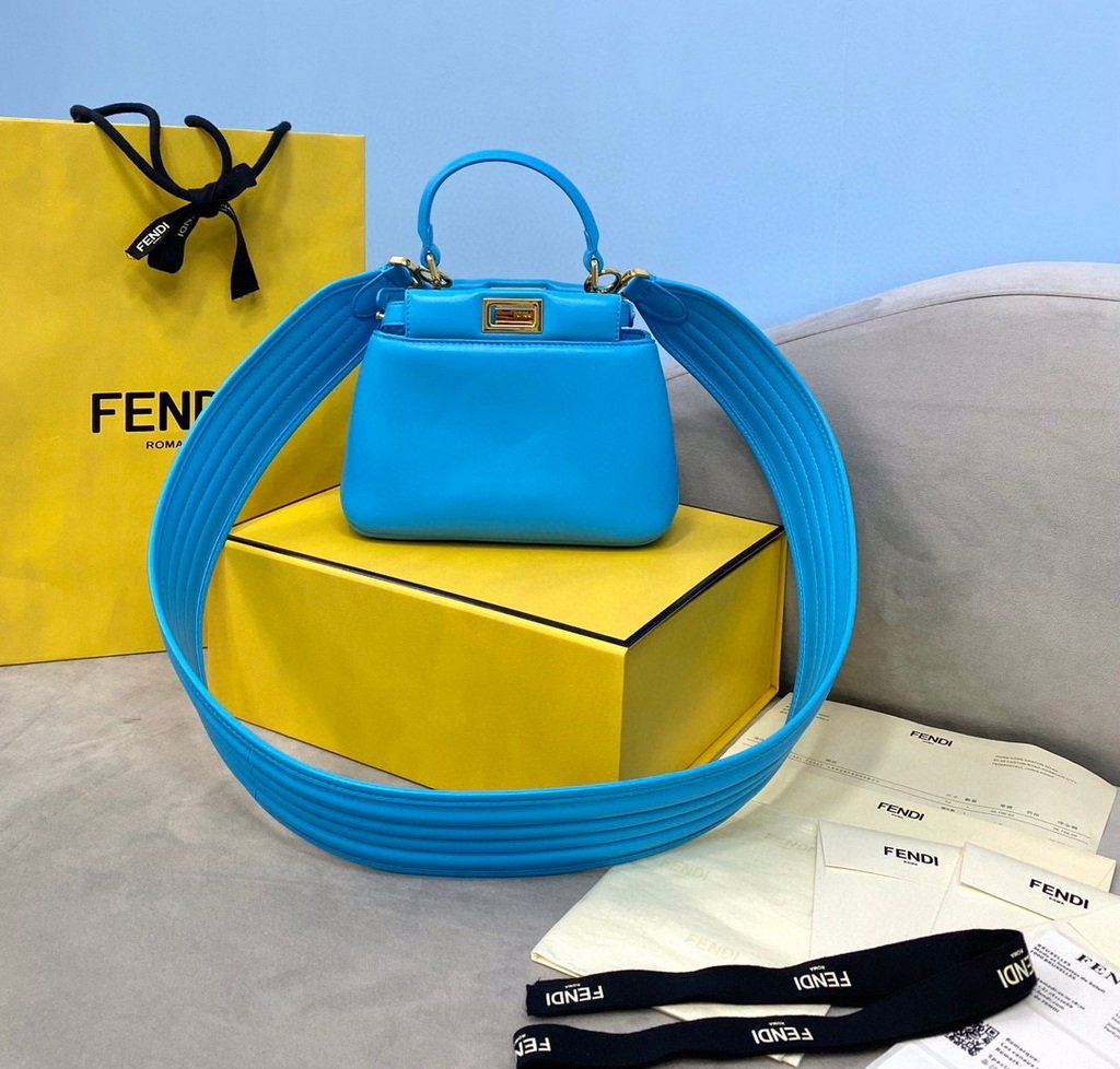 Fendi 8BN320 Peekaboo ICONIC XS Blue Nappa Leather 8328 Bag - luxibagsmall