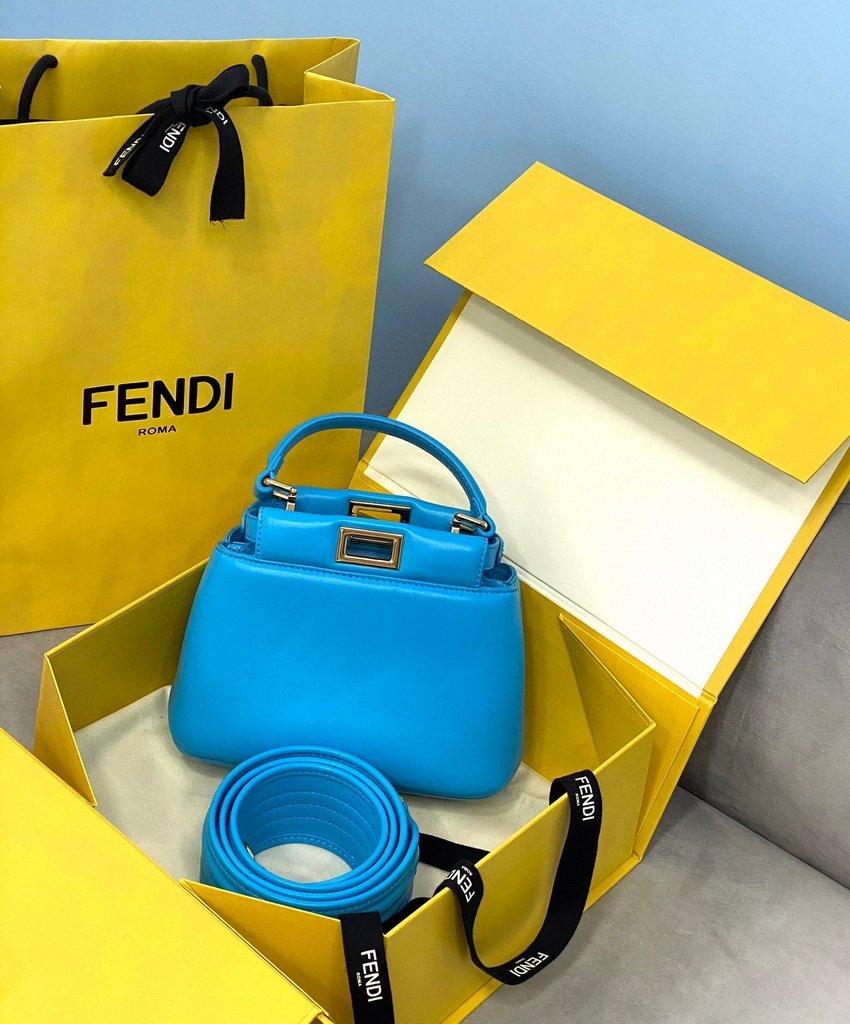 Fendi 8BN320 Peekaboo ICONIC XS Blue Nappa Leather 8328 Bag - luxibagsmall