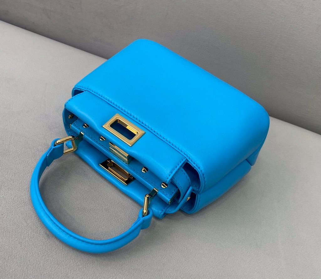 Fendi 8BN320 Peekaboo ICONIC XS Blue Nappa Leather 8328 Bag - luxibagsmall