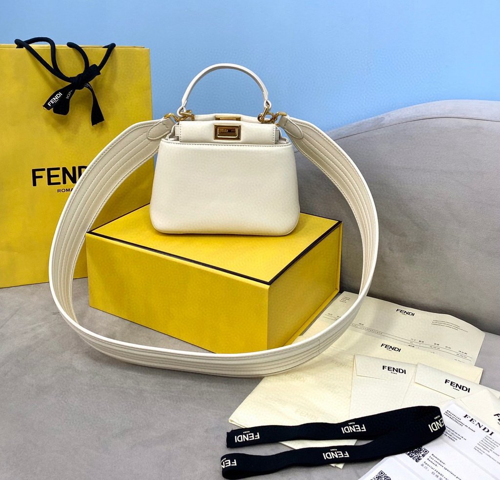 Fendi 8BN320 Peekaboo ICONIC XS White Nappa Leather 8328 Bag - luxibagsmall