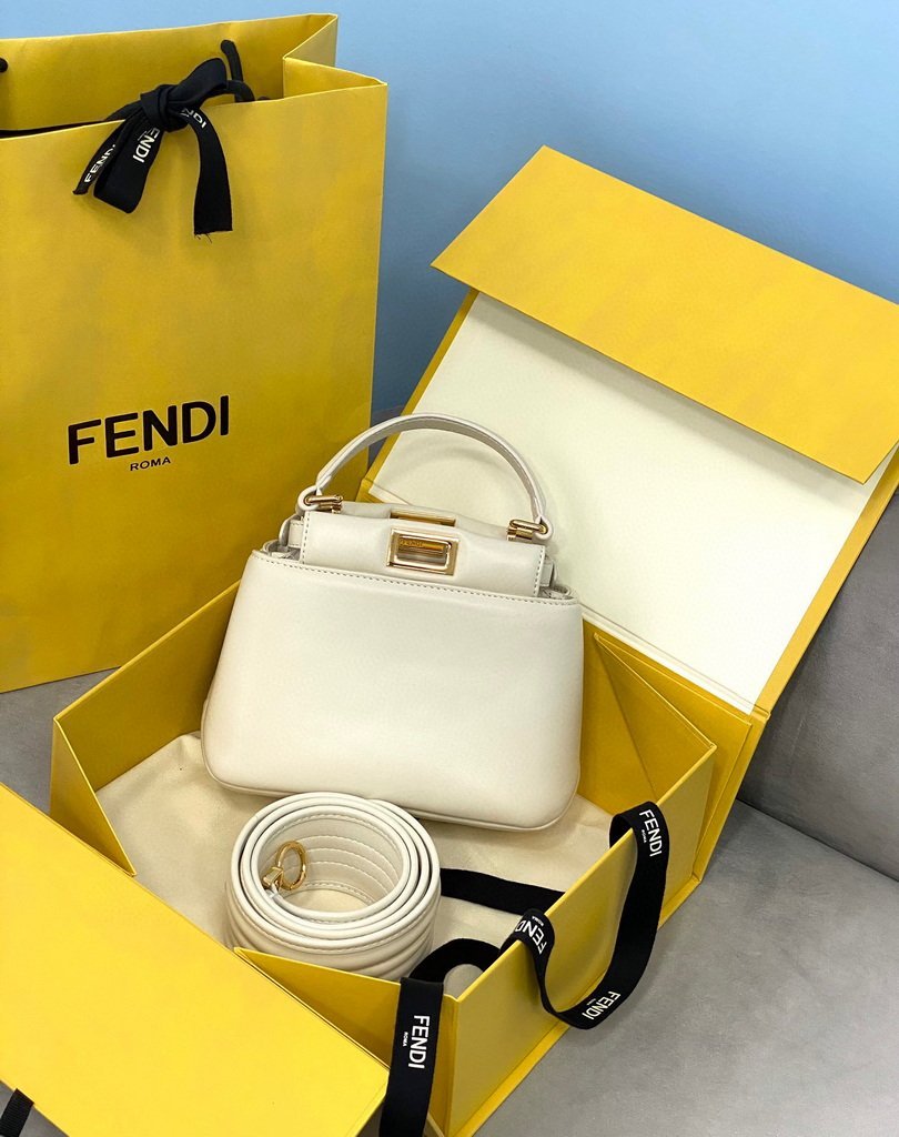 Fendi 8BN320 Peekaboo ICONIC XS White Nappa Leather 8328 Bag - luxibagsmall